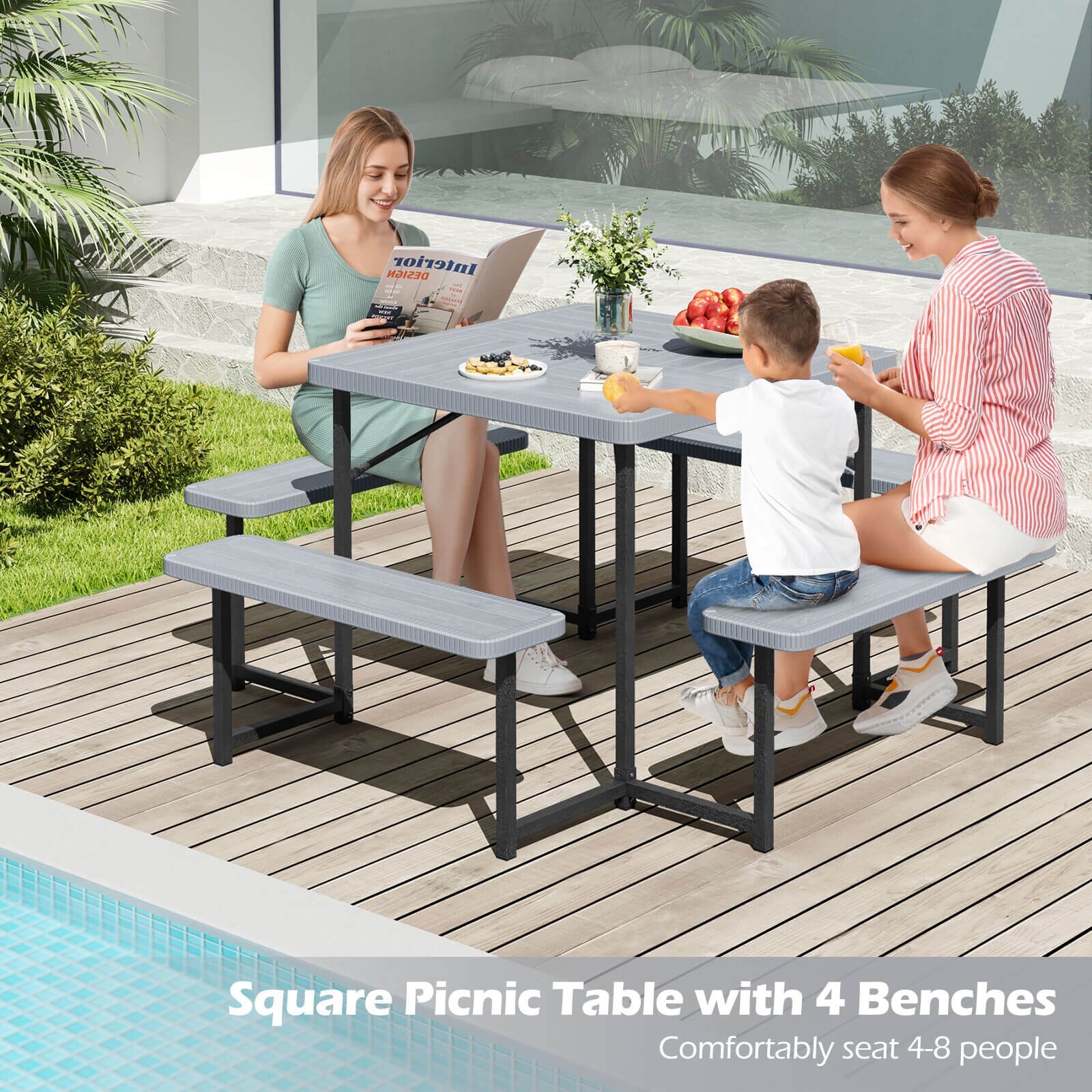 Costway Picnic Table Bench Set for 4-8 People with Umbrella Hole