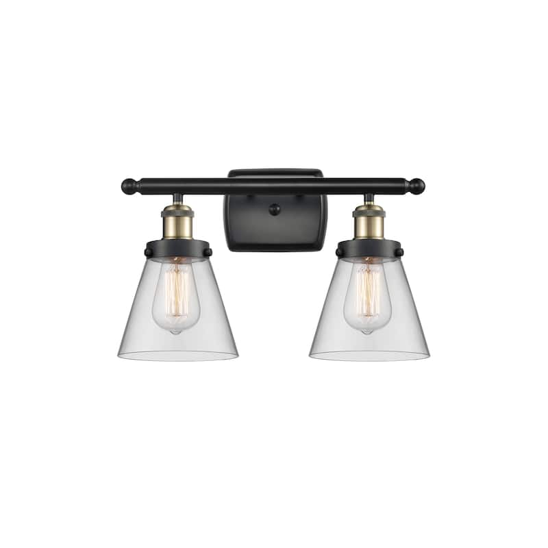 Innovations Lighting Ballston Urban Cone - 2 Light 16" Bath Vanity Light - Clear/Black Antique Brass