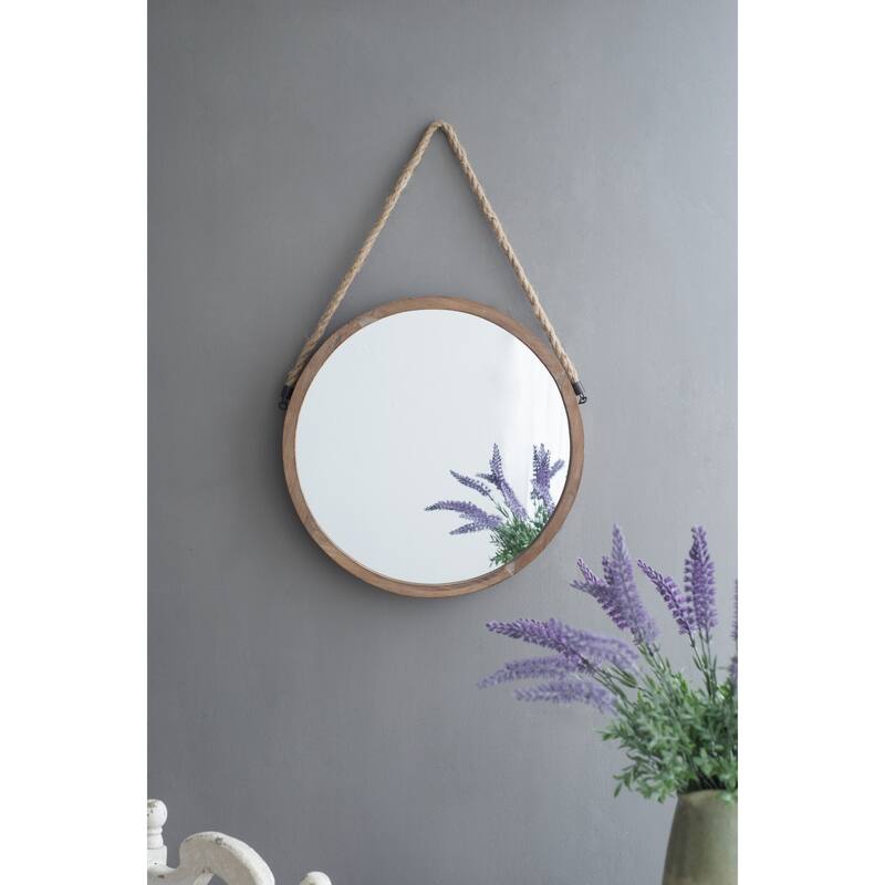Contemporary Industrial Circle Wall Decor Mirror with Rope Strap