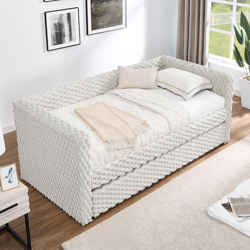 Upholstered Corduroy Fabric Twin Size Sofa Daybed