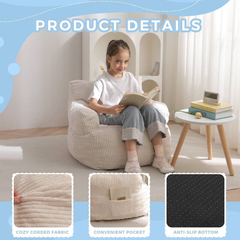 Kids Bean Bag Chair,Sherpa Bean Bag Sofa Couch with Decorative Edges