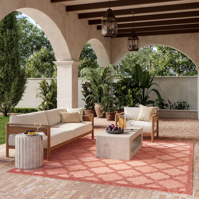 Nourison Easy Care Indoor/Outdoor Moroccan Trellis Area Rug - 8' x 10' - Coral/Orange