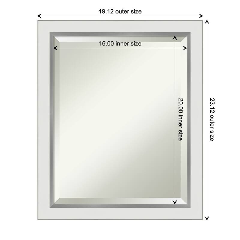 Beveled Wall Mirror - Eva Frame - Outer Size: 19 x 23 in - Eva White Silver Narrow