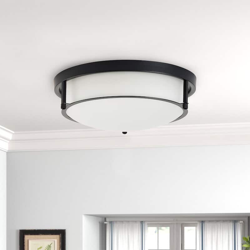 13-Inch Farmhouse Flush Mount Round Ceiling Light Fixture for Hallway - Black