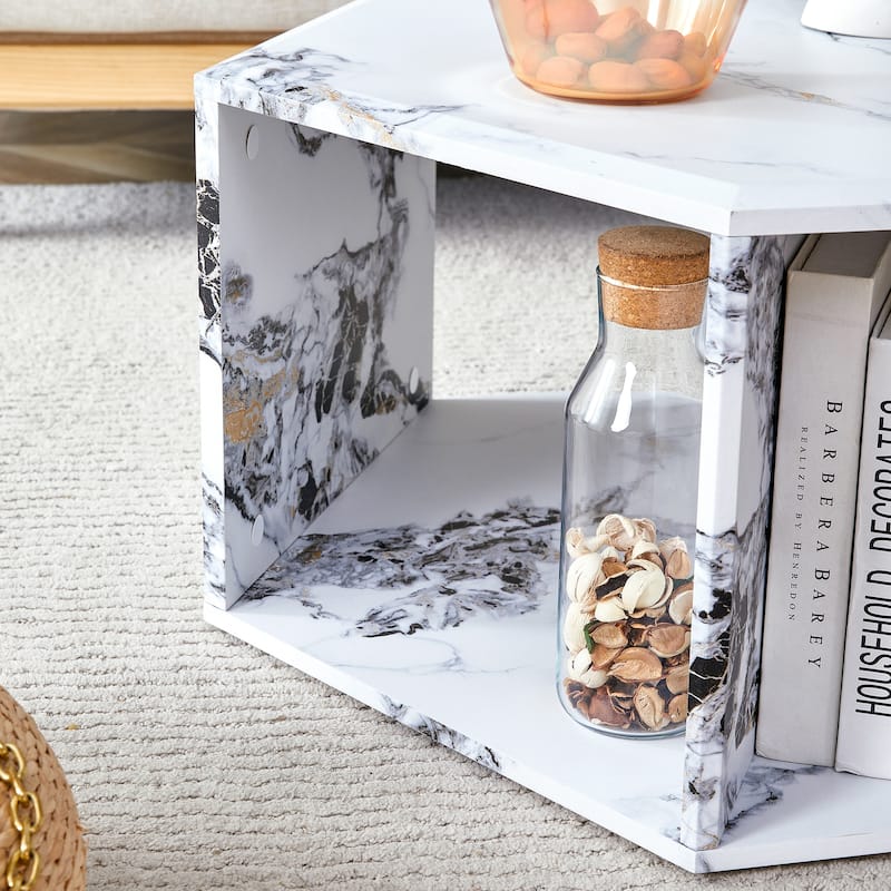 Hexagonal Coffee Table with Open Storage Space Multifunctional Wooden Side Table Small Apartment Center Table