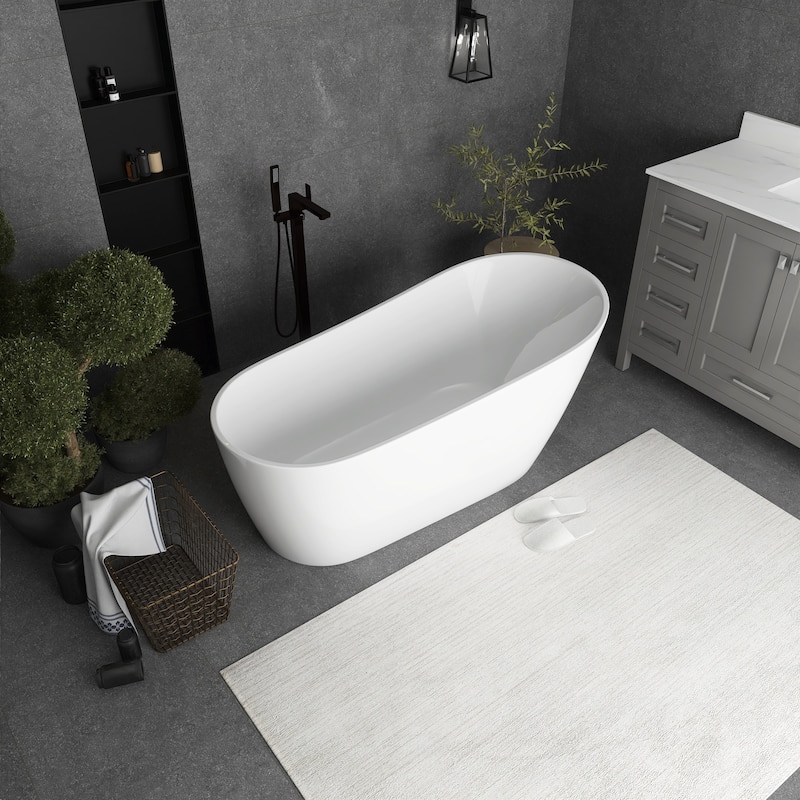 55"/59"/63" Acrylic Single Slipper Freestanding Soaking Bathtub in White with Drain