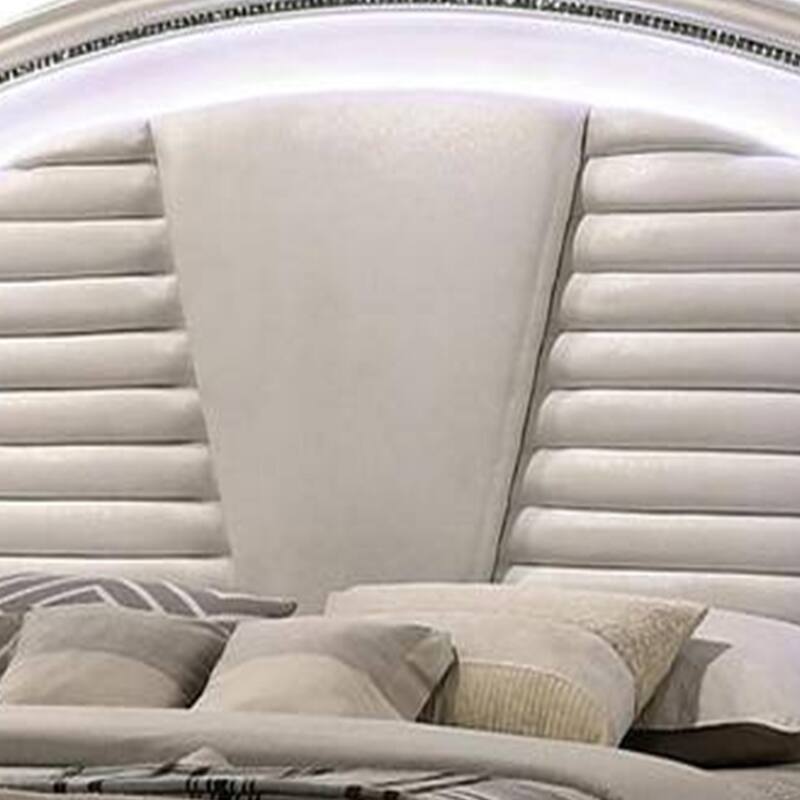 Sam Queen Bed with LED Lights, Storage, White Tufted Faux Leather