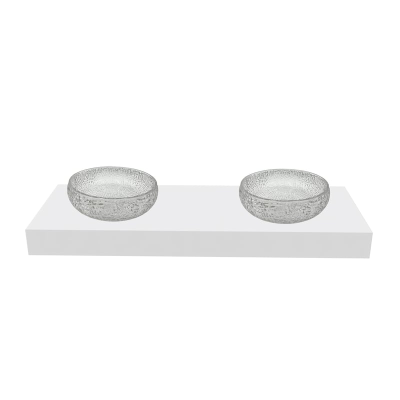 Moonshell 16" Round Decorative Crystal Vessel Sinks With White Base