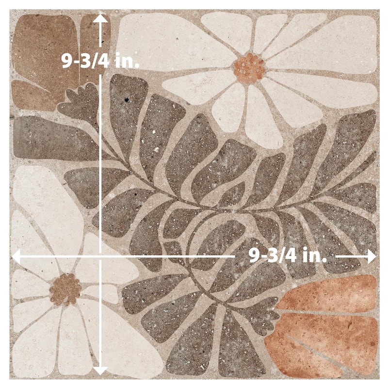 Merola Tile Adagio Decor Fiori 9-3/4" x 9-3/4" Porcelain Floor and Wall Tile