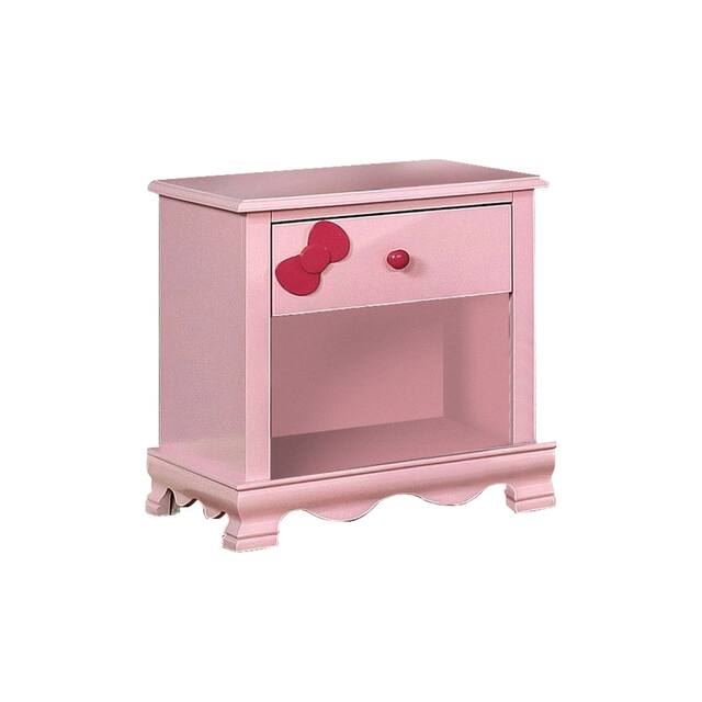 Wooden Nightstand With Bottom Shelf - Pink