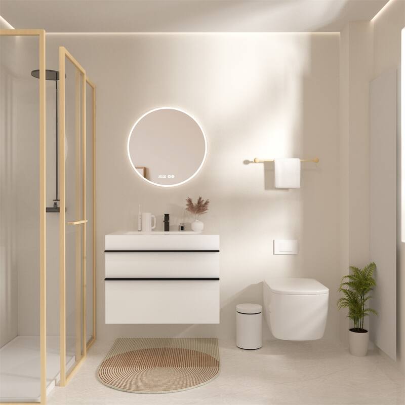 36" Wall Mounted Bathroom Vanity with Integrated Acrylic Sink, 2 Soft-Close Drawers