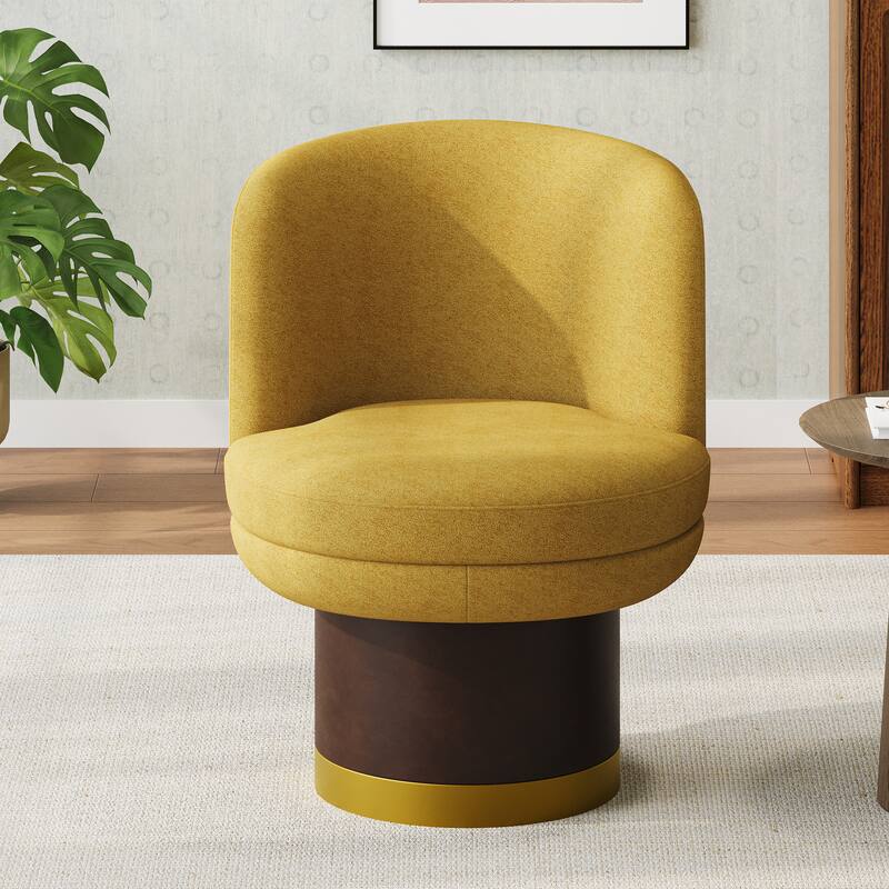 Roomfitters Round Chenille Swivel Accent Chair with Curved Back, Modern Barrel Chair - Yellow