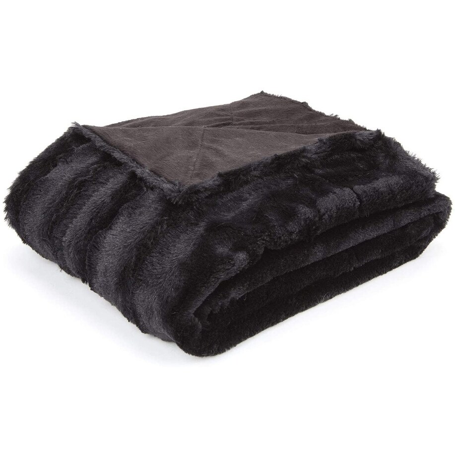 Teddy Mink Fur Popcorn Wave Throws and Blankets Charcoal Grey Silver All Sizes 