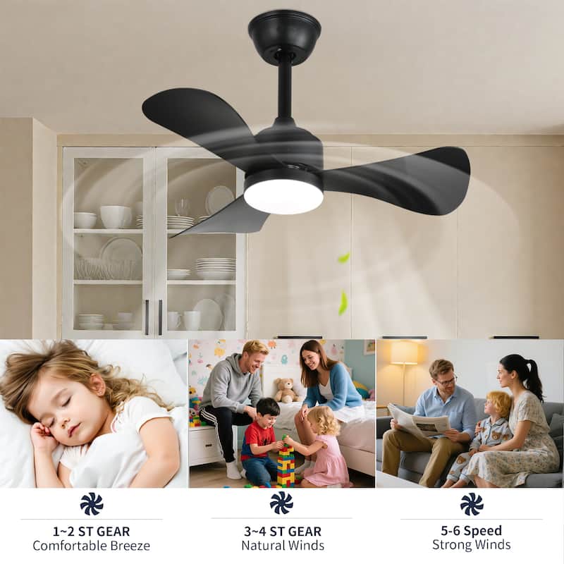 28 in. Modern Downrod Mount Ceiling Fan with 3-Color Light, 3 ABS Blades, Reversible DC Motor