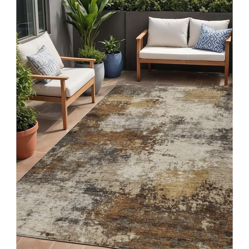 HomeRoots Abstract Transitional Rectangle Outdoor Rug - 5' X 8'