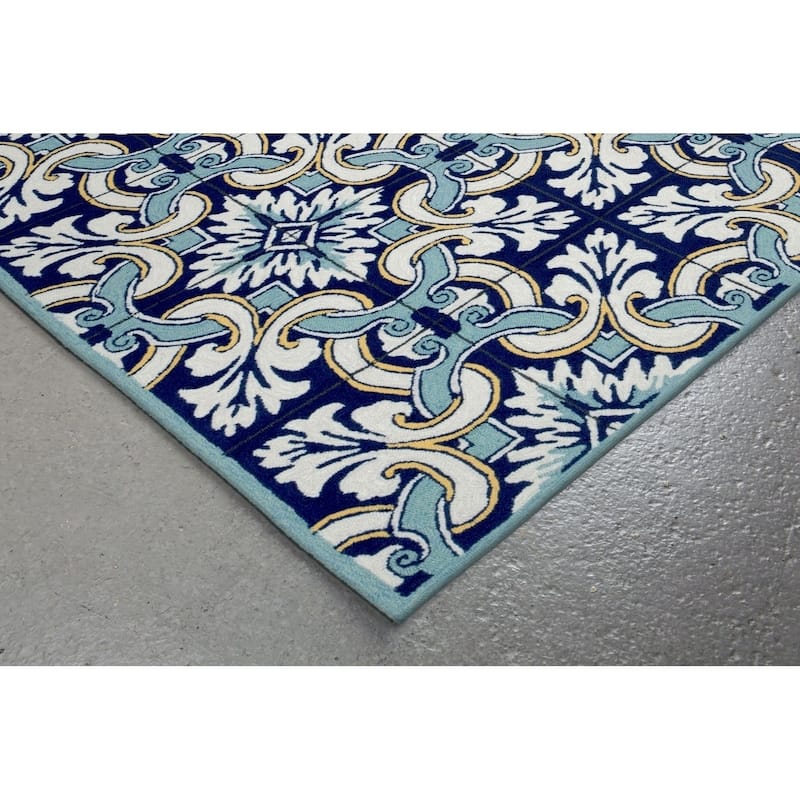Liora Manne Ravella Floral Tile Indoor/Outdoor Rug Navy 7'6" x 9'6"