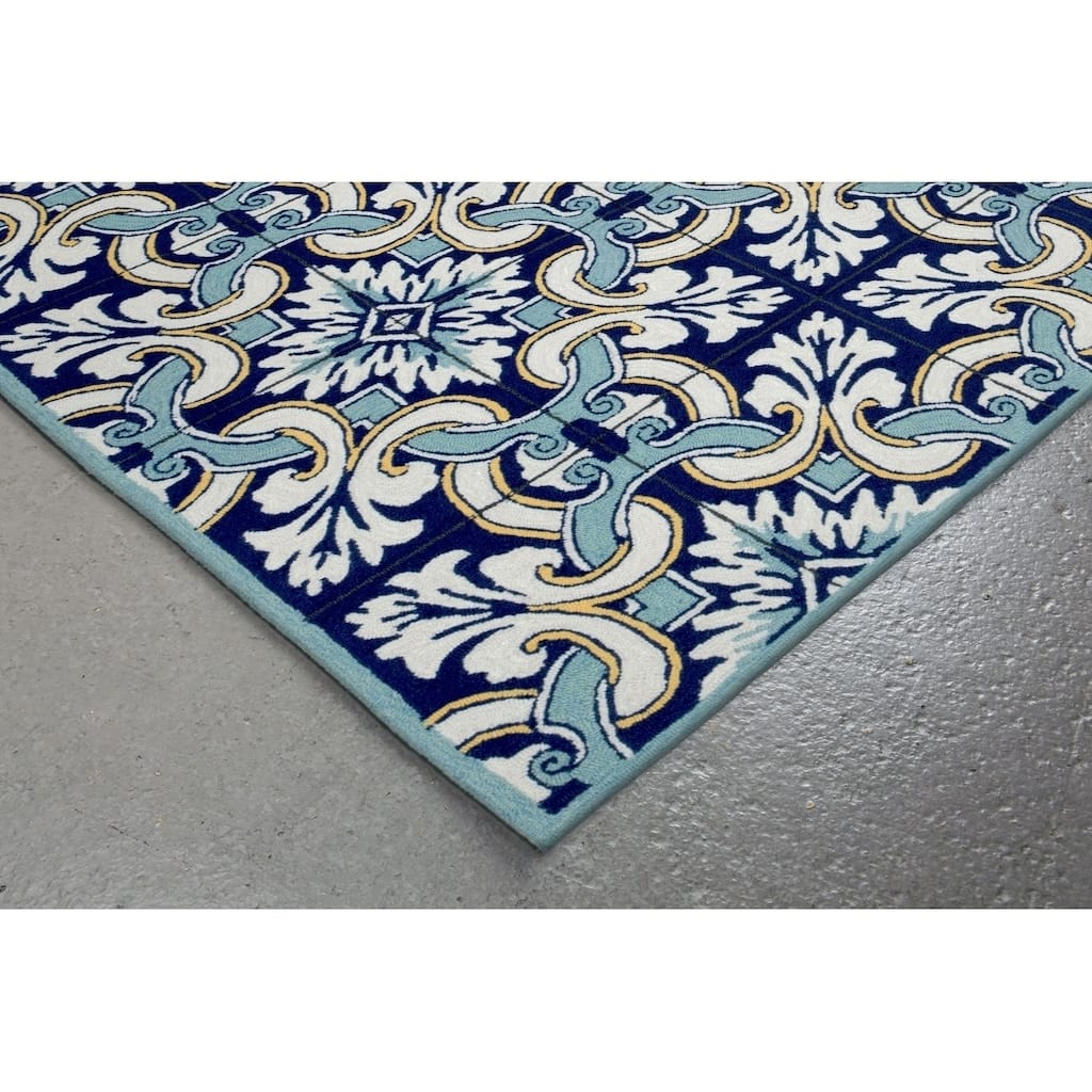 Liora Manne Ravella Floral Tile Indoor/Outdoor Rug Navy 7'6" x 9'6"