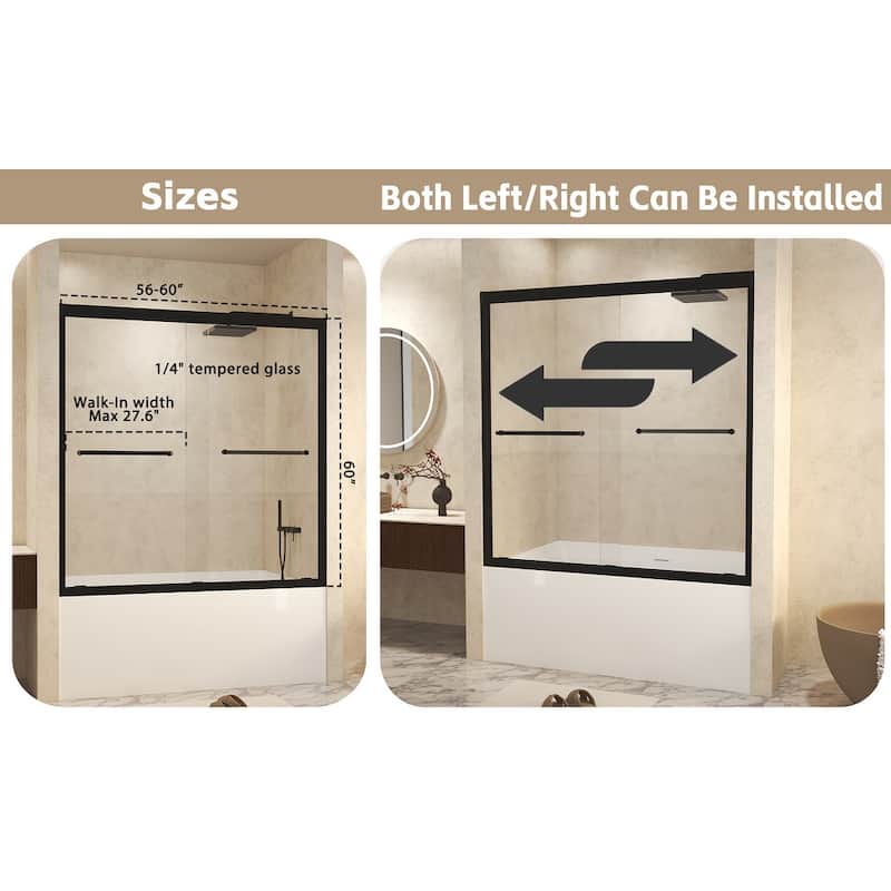 60" W × 60" H Framed Double Sliding Shower Door with Stainless Steel Handle