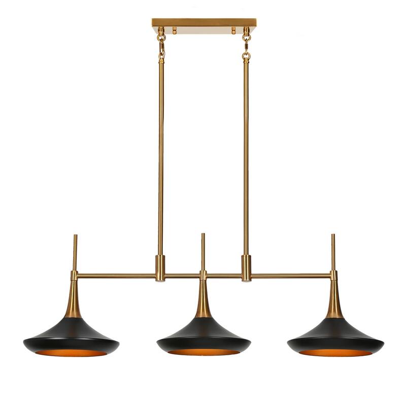 Conia Modern 3-Light Linear Chandelier Black Gold Pendant for Kitchen Island - 34.6"Wx9"Dx11.8"H