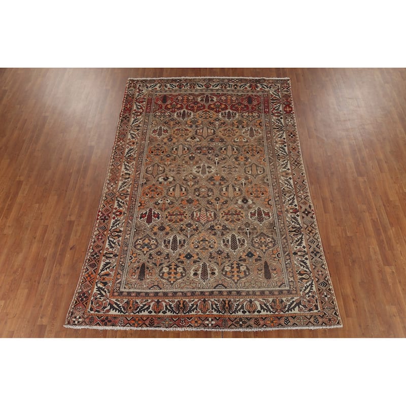 Garden Design Bakhtiari Persian Vintage Rug Hand-Knotted Wool Carpet - 6'10"x 10'8"