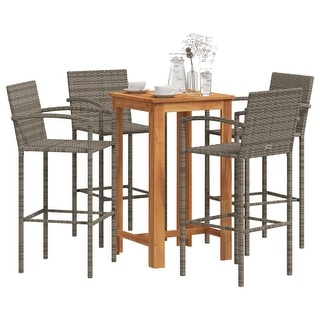 vidaXL 5 Piece Patio Bar Set Gray Solid Wood Acacia and Poly Rattan - 23.6" x 23.6" x 41.3"