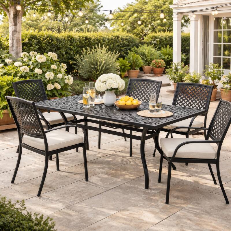 Cay Outdoor Dining Table, 67 Inch Rectangular, Lattice Black Aluminium