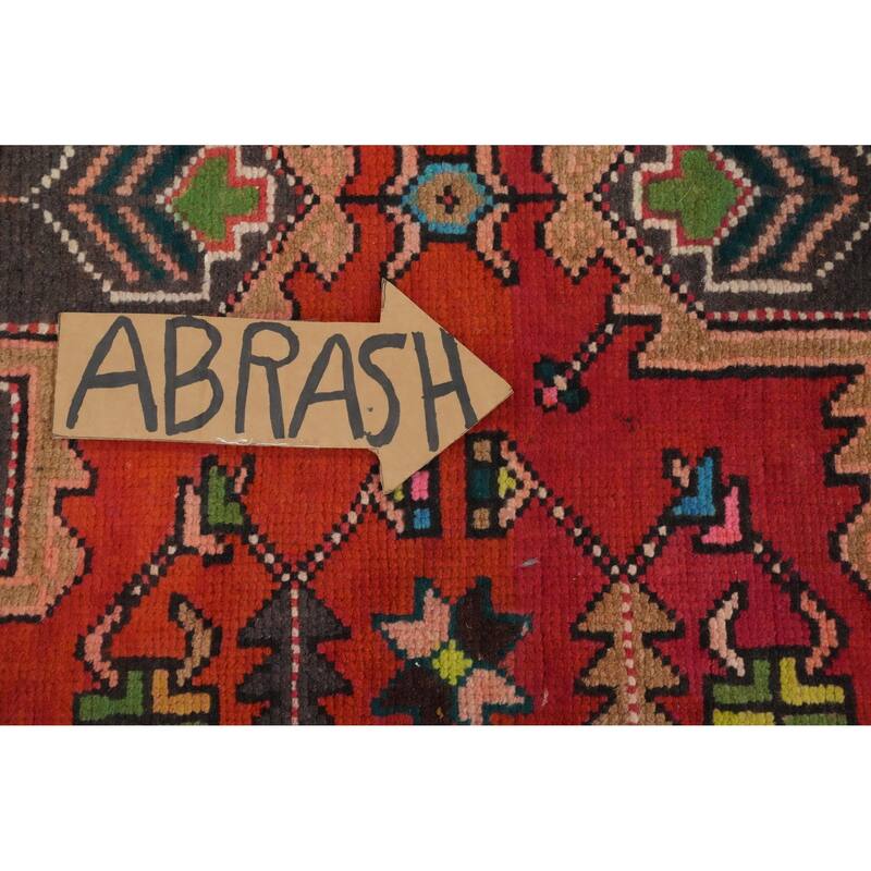Hand Knotted Oriental 100% Wool Carpet Traditional Geometric Oranges & Rust Heriz Runner Rug - 9' 8'' X 3' 2''