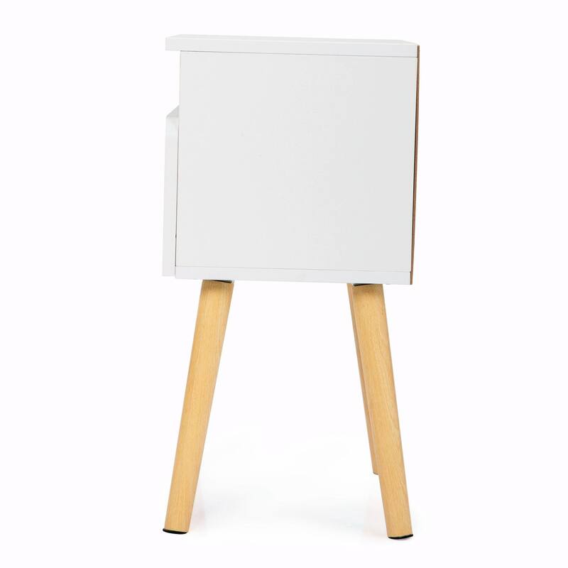 2-Piece White Nightstand Set with Drawer & Shelf, Modern Bedside Tables