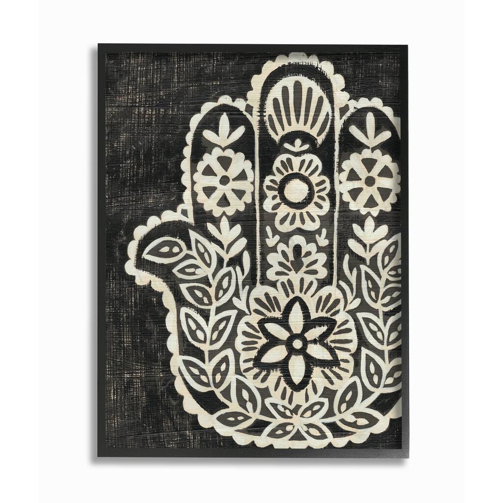 Stupell Floral Pattern Black and White Hamsa, Framed Giclee, 16 x 1.5 x 20, Made in USA - Multi-color