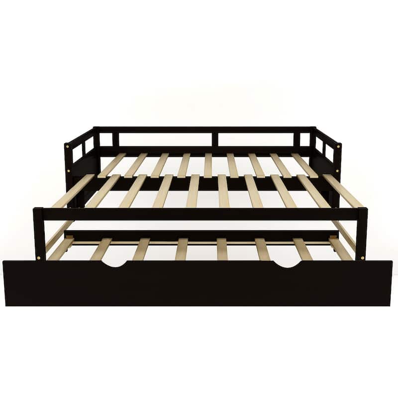 Black Twin Size Pine Wood Extending Daybed with Twin Size Trundle, Sturdy Frame, Slat Kit Included