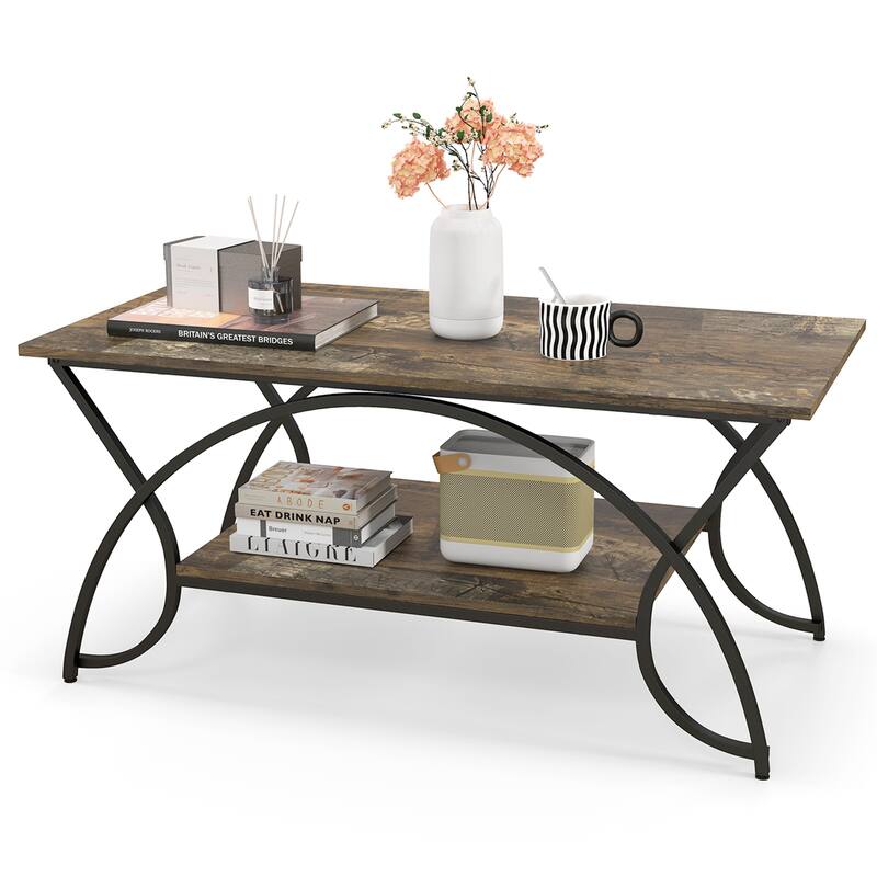 Costway 2-Tier Industrial Coffee Table Rectangular Cocktail Table with - See Details
