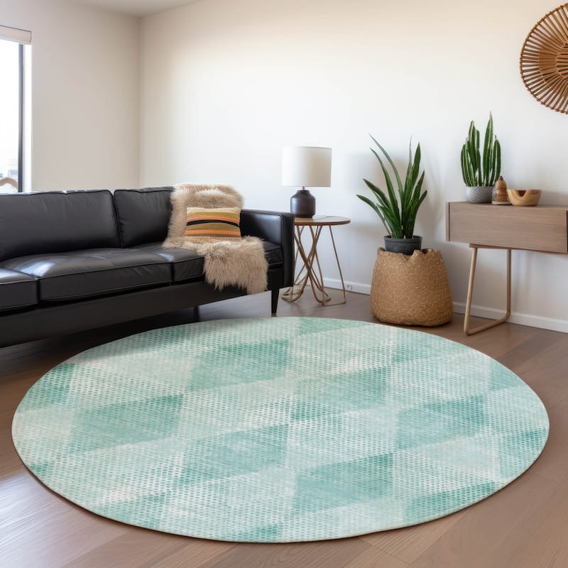 Premium Washable Super Soft Modern Diamonds Mayfield Rug - Teal - 8' x 8' - Round