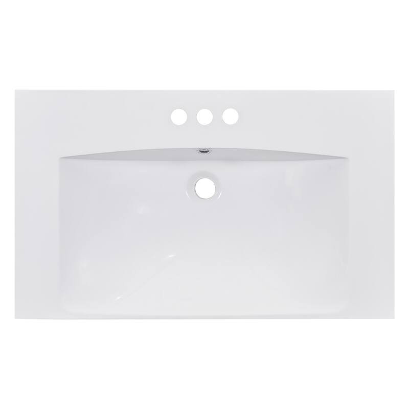 30-Inch Bathroom Vanity Top Resin Sink with Three Faucet Holes, Smooth Easy-Care Surface, Compatible with 4-Inch Faucets