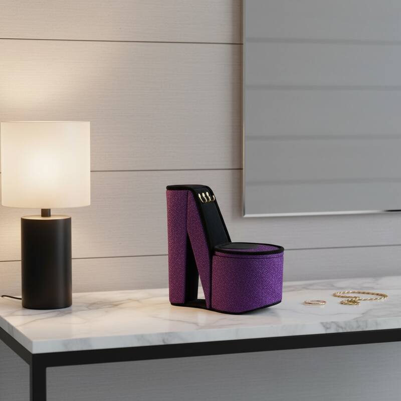 9" Royal Blue Black And Gold Velvet High Heel Jewelry Box - Gold/Purple/Black