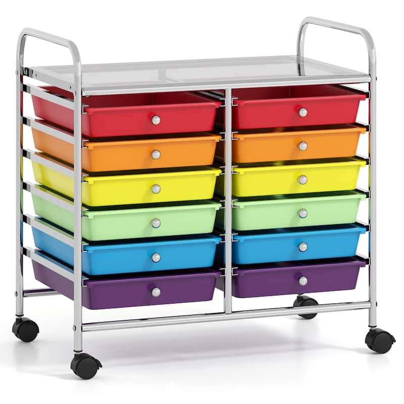 Costway 12 Drawers Rolling Cart Storage Scrapbook Paper Studio - See Details - Multicolor