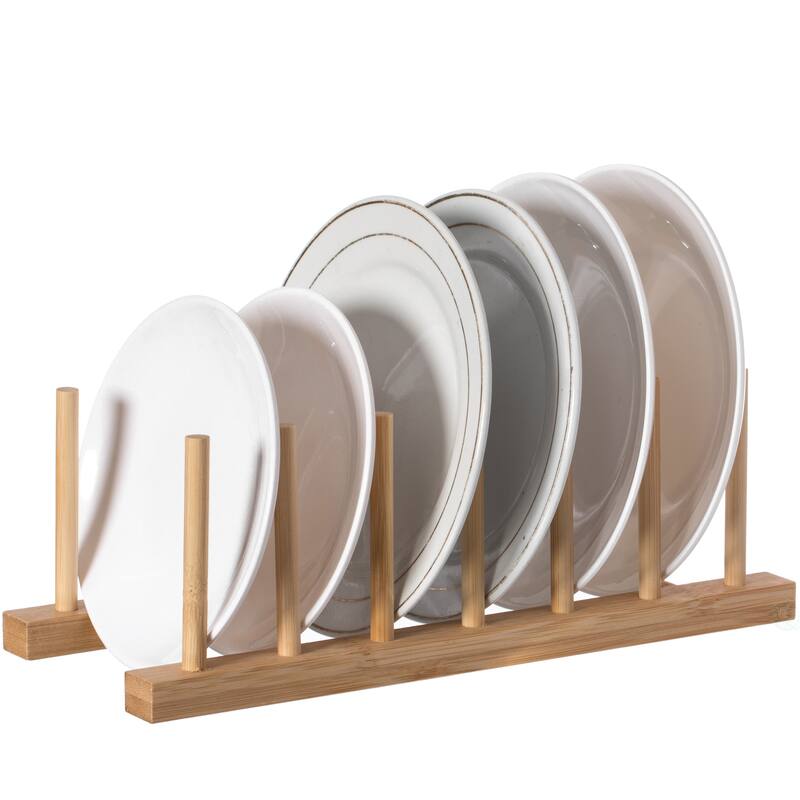 Set of 2 Bamboo Wooden Dish Drainer Rack, Plate Rack, And Drying Drainer