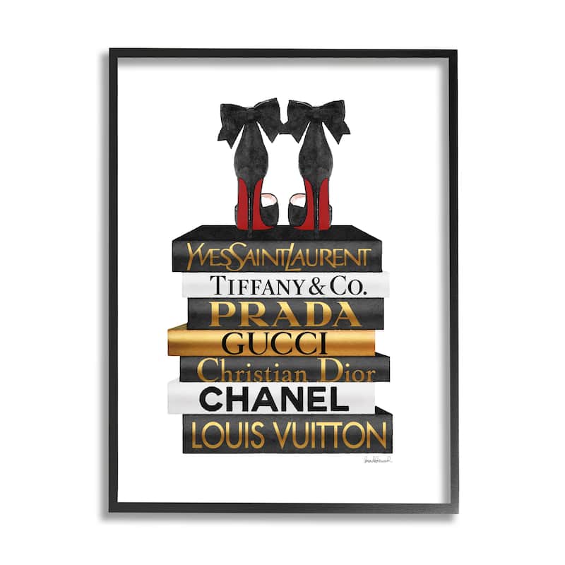 Stupell Red Bottom Heels Glam Fashion Bookstack Framed Wall Art - Black