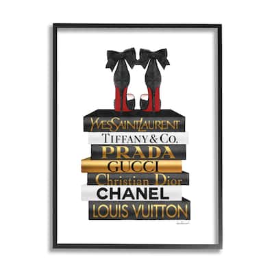 Stupell Red Bottom Heels Glam Fashion Bookstack Framed Wall Art - Black