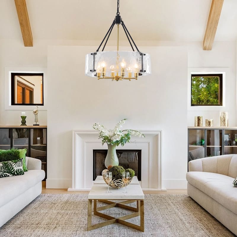 6 - Light 19.68'' Dimmable Modern Drum Candle Chandelier With Glass Shade - 19.68 in