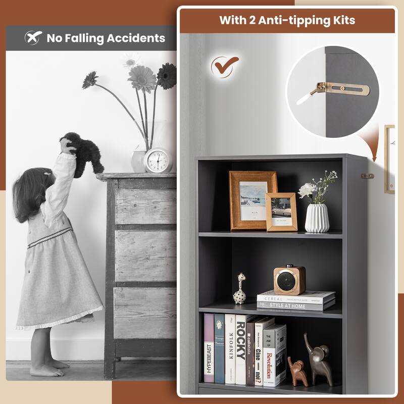 48 Inch Tall 4 Tiers Wood Bookcase with Drawer - 24" x 15" x 48"