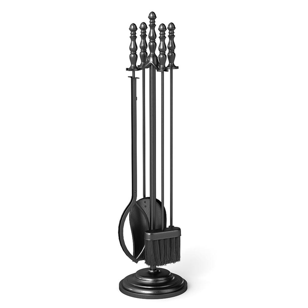 Gymax 5PCS Fireplace Tool Set w/ Poker Tongs Brush Shovel and Round