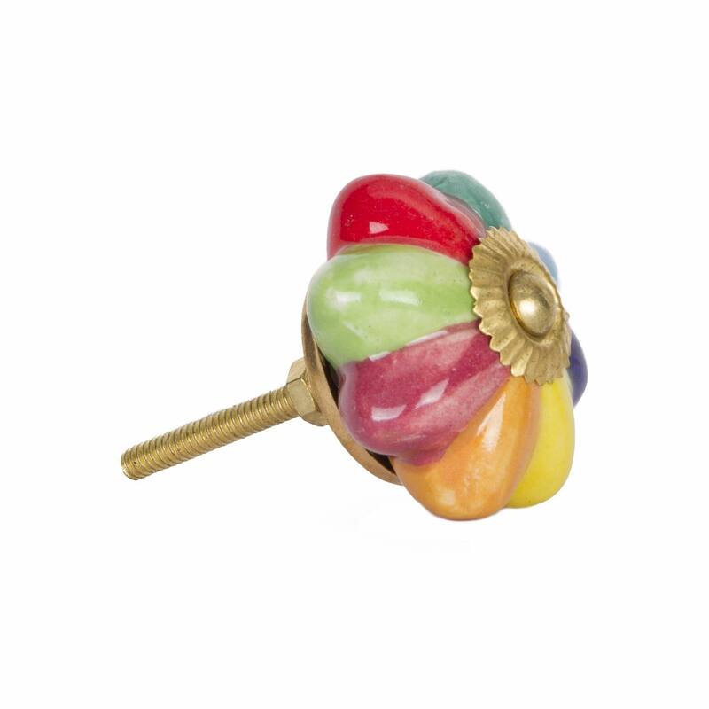 Set of 12 Multi-Color Ceramic Cabinet Knobs with Gold Finish and Screws Included for Doors Drawers Furniture