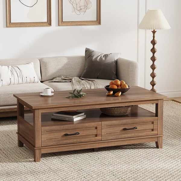 Farmhouse Coffee Table, Rectangle for Living Room, - Brown