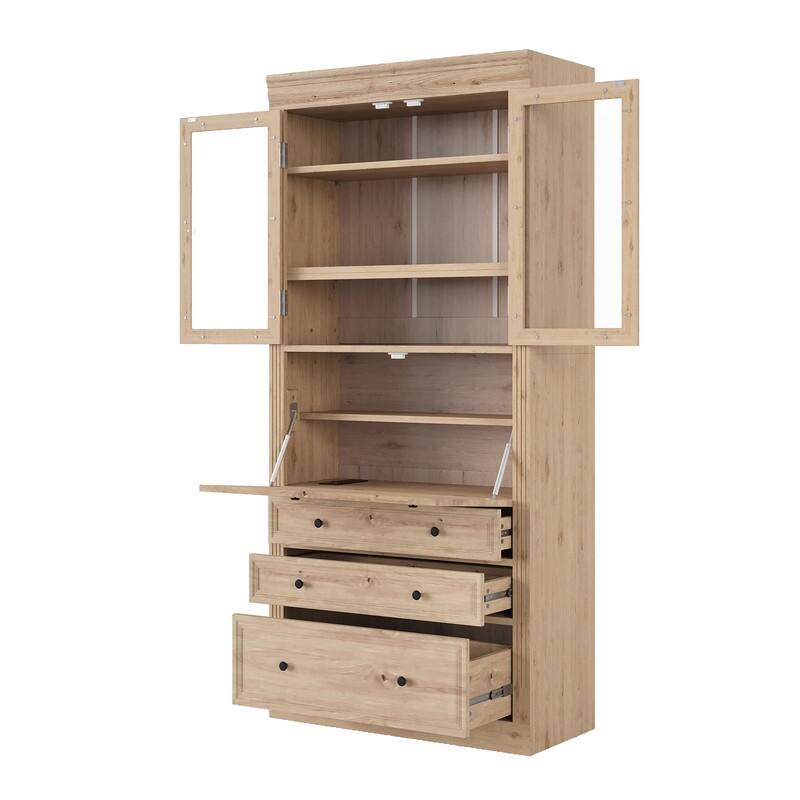 Freestanding 78" Tall Kitchen Pantry Storage Cabinet with Drop-Down Surface and Adjustable Shelves,Power Outlet for Organization