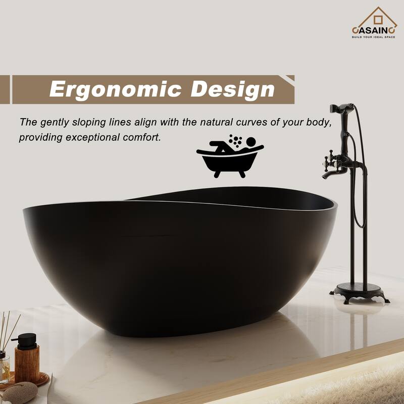 63" Solid Surface Freestanding Bathtub in Matte White/Black/Grey