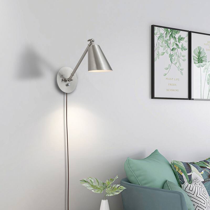 C Cattleya 1-Light Brushed Nickel Dimmable Adjustable Swing Arm Wall Sconce Indoor Wall Light