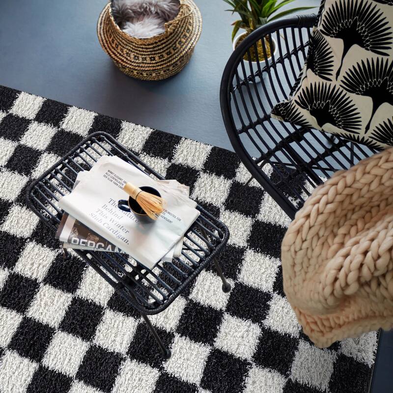 Block Shag Rug - Great for Living Room, Bedroom, or Entryway - Medium Pile, Easy to Clean - Anthracite Dark Gray