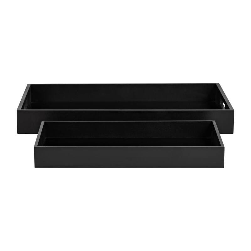 Sagebrook Home Set of 2 Nesting Serving Trays Wood/Glass 14" and 18" Rectangular Black Decorative Trays - 18" x 12" x 2"