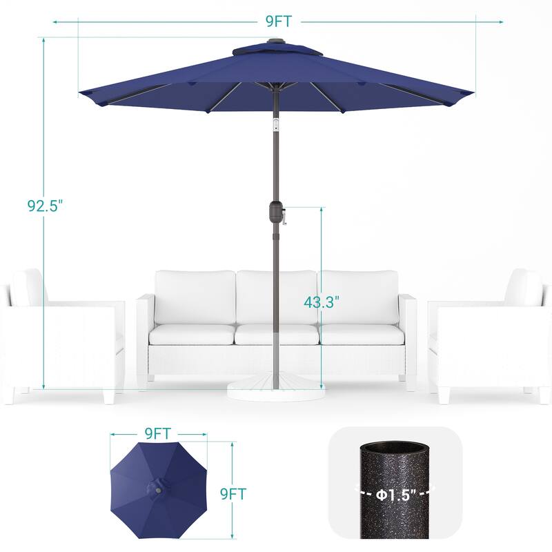 Bonosuki 9ft Patio Umbrella Market Table Umbrella with Tilt and Crank
