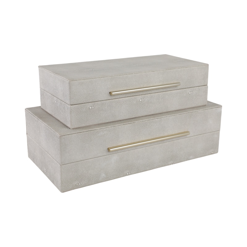 Decorative Rectangle Storage Boxes with Lid (Set of 2) - Gray, 12" - 14" - 14.0"